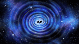 Artist's impression of two black holes merging, sending out gravitational waves