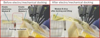 Side-by-side photos showing a pair of circuits before and after they connect