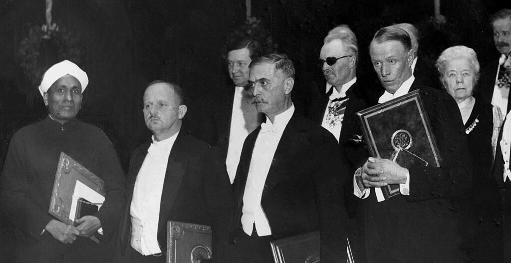 C V Raman at 1930 Nobel ceremony