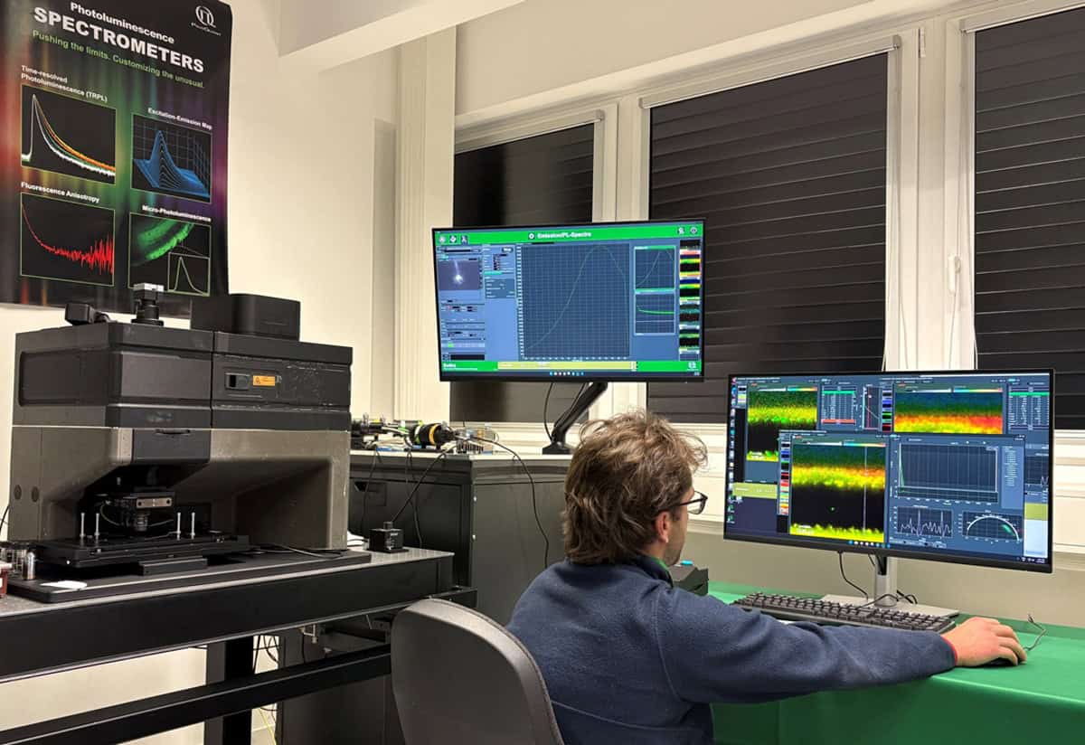 Maxim Simmonds measuring perovskite solar mini module samples with Solira. (Courtesy: PicoQuant)