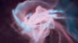 A glowing gas cloud mainly coloured pink, with areas of blue