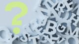 Word wave logo with fallen scattered letters plus a question mark